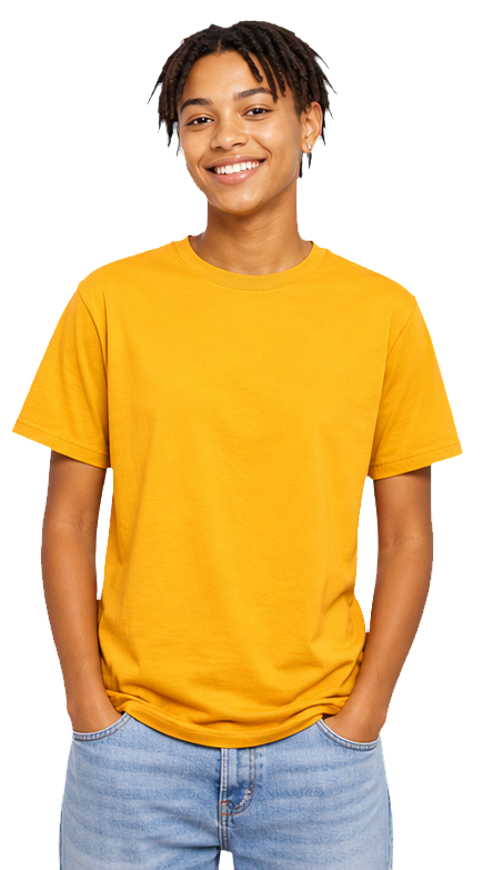 Young adult wearing a relaxed yellow unisex T-shirt